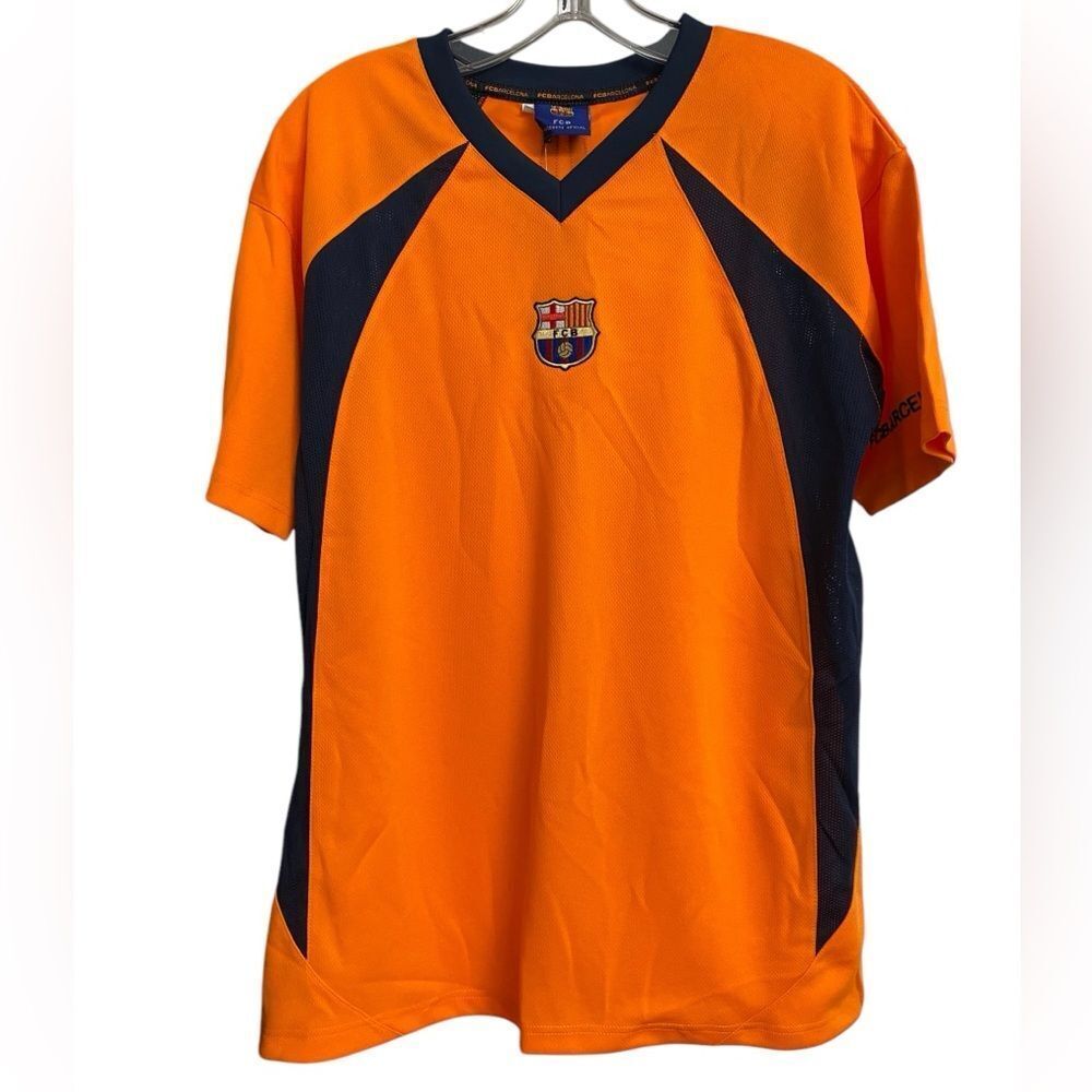 NWT FC Barcelona Men's Jersey Size L Orange Navy Official Product Roger's Soccer